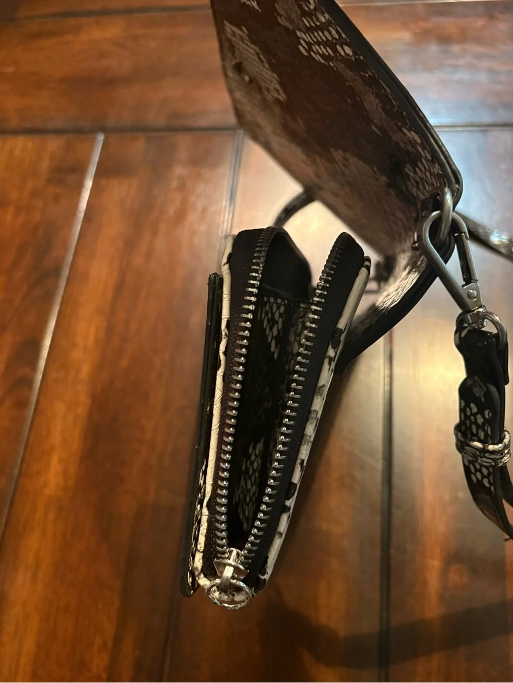 Black & Cream Snake-Print Crossbody Bag